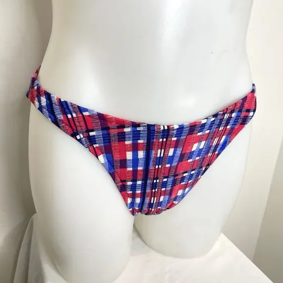 Vintage 90’s Hobie Bikini Swimsuit Set 2 Piece Womens 11/12 Red Blue Plaid USA